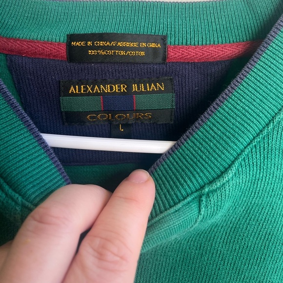 Alexander Julian Colours Men’s Vintage 90s Green Crew Neck Cotton Pullover Sz L - Picture 3 of 6